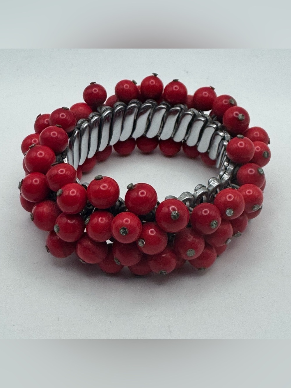 Vintage Japanese Red Cha Cha Expansion Bracelet Made in Japan Mid Century Bead